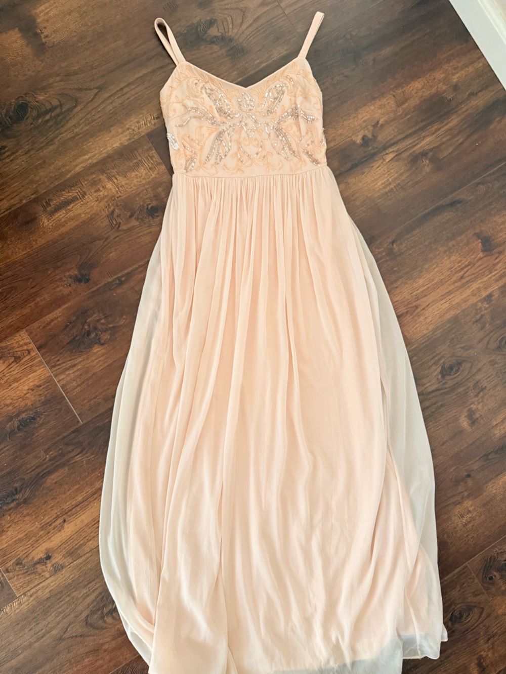 Adrianna Papell Elegant Blush Chiffon Evening Dress with Embellishment